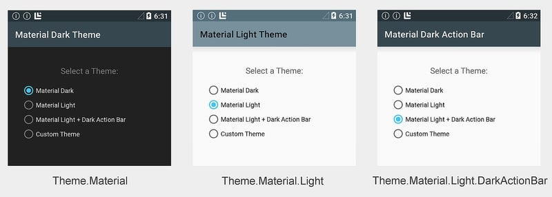 Android yerleşik malzeme temaları