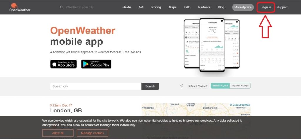 openweathermap sign in