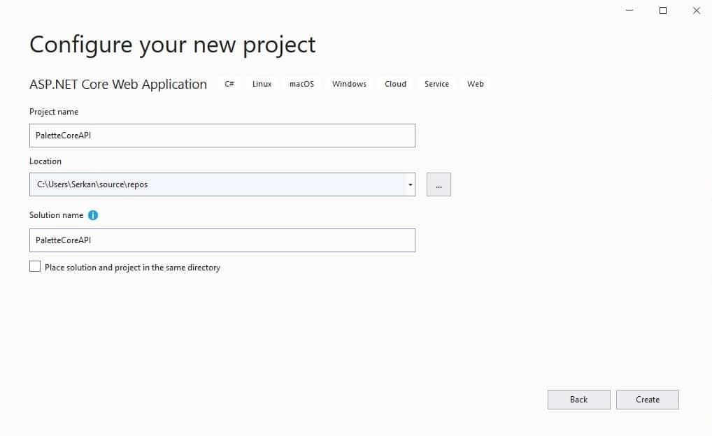 ASP.NET Core Web Application Configure Project