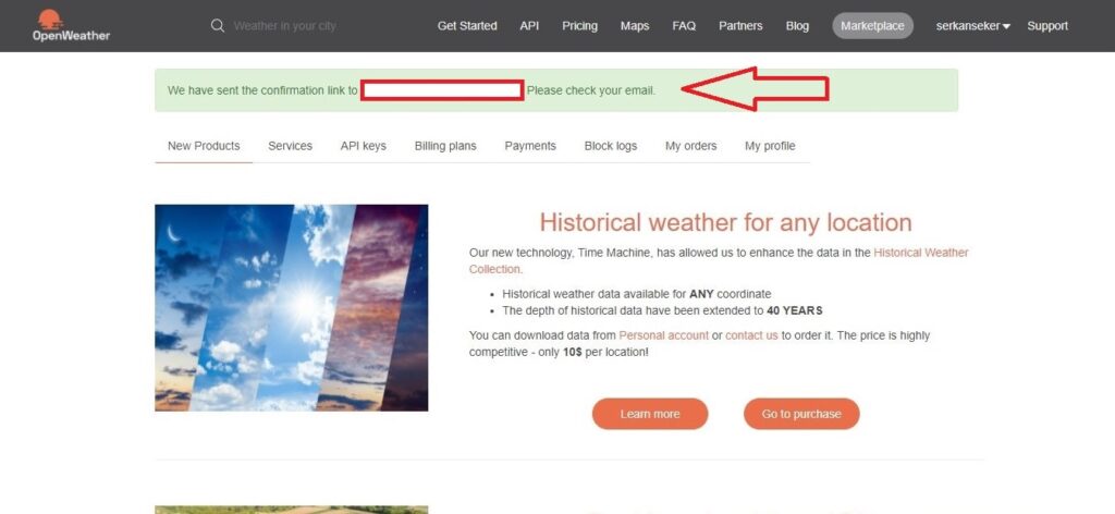 confirm openweathermap account